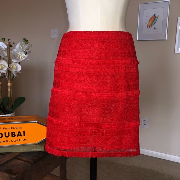 J CREW red fringe lace mini skirt NWT - Picture 2 of 6